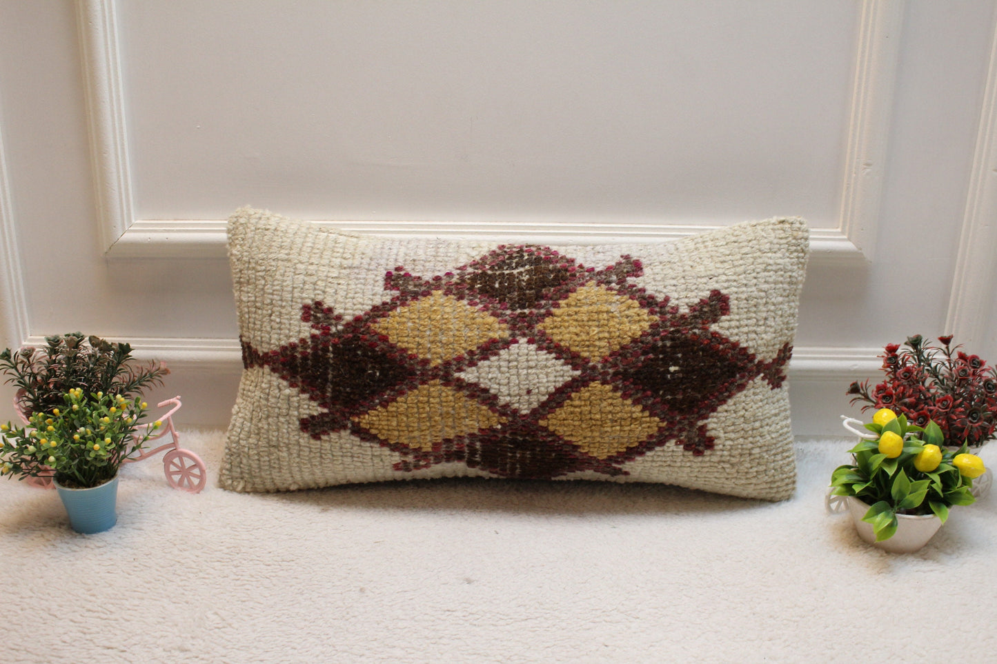 Geometric Kilim Lumbar Pillow Cover: Upcycled Woven Rug, 12x24 inch