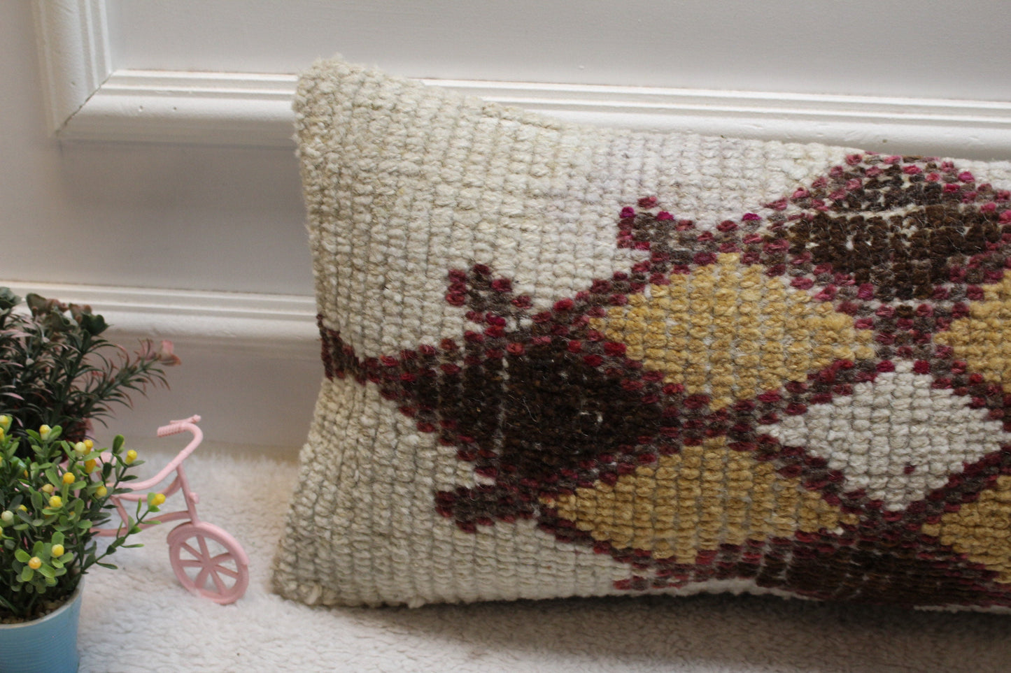 Geometric Kilim Lumbar Pillow Cover: Upcycled Woven Rug, 12x24 inch