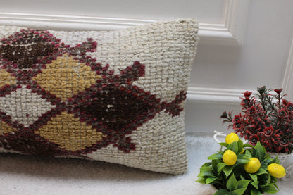 Geometric Kilim Lumbar Pillow Cover: Upcycled Woven Rug, 12x24 inch