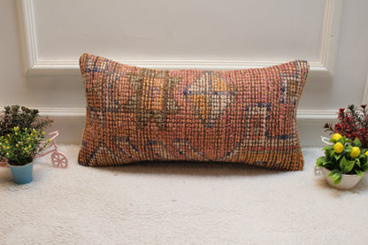 Handmade Pink Kilim Pillow Cover: Upcycled Turkish Rug, 12x24 inch