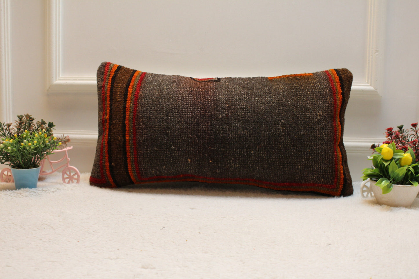Handwoven Kilim Pillow Cover: Organic Wool Turkish Rug (12x24 inc)