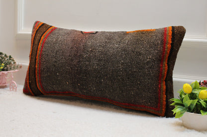 Handwoven Kilim Pillow Cover: Organic Wool Turkish Rug (12x24 inc)