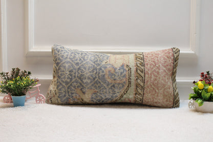 Handmade Kilim Lumbar Pillow Cover: Upcycled Wool, 12x24 inch