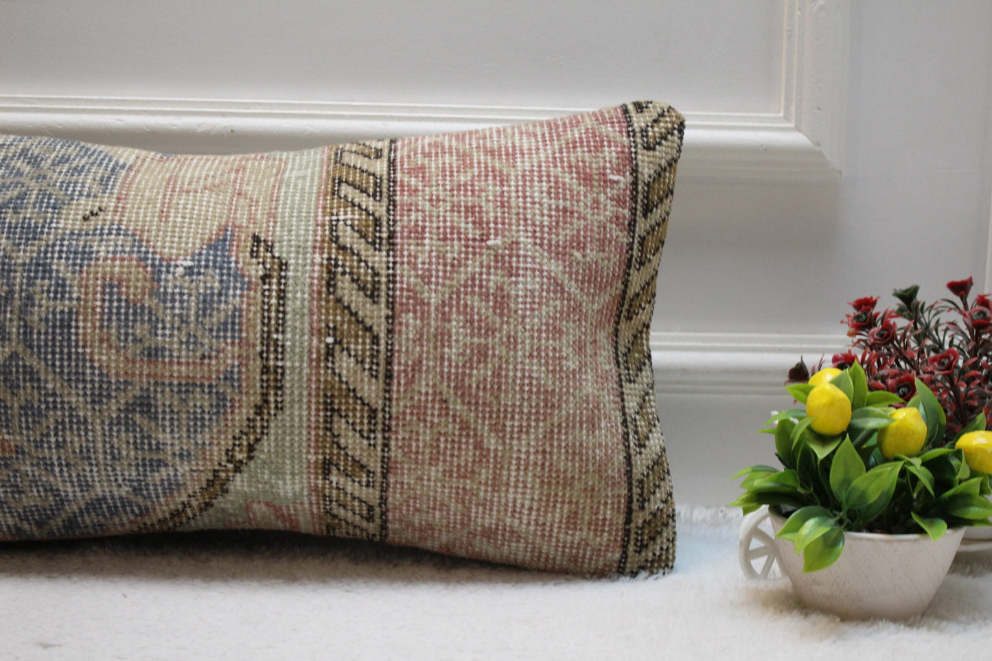 Handmade Kilim Lumbar Pillow Cover: Upcycled Wool, 12x24 inch