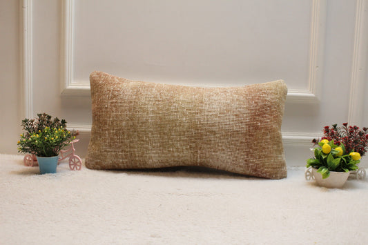 Vintage Turkish Rug Lumbar Pillow Cover: Handmade Anatolian Wool (12x24 in)
