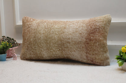 Vintage Turkish Rug Lumbar Pillow Cover: Handmade Anatolian Wool (12x24 in)