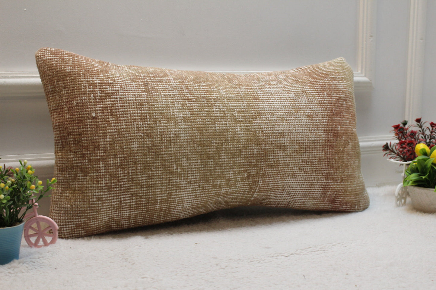 Vintage Turkish Rug Lumbar Pillow Cover: Handmade Anatolian Wool (12x24 in)