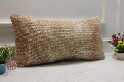 Vintage Turkish Rug Lumbar Pillow Cover: Handmade Anatolian Wool (12x24 in)