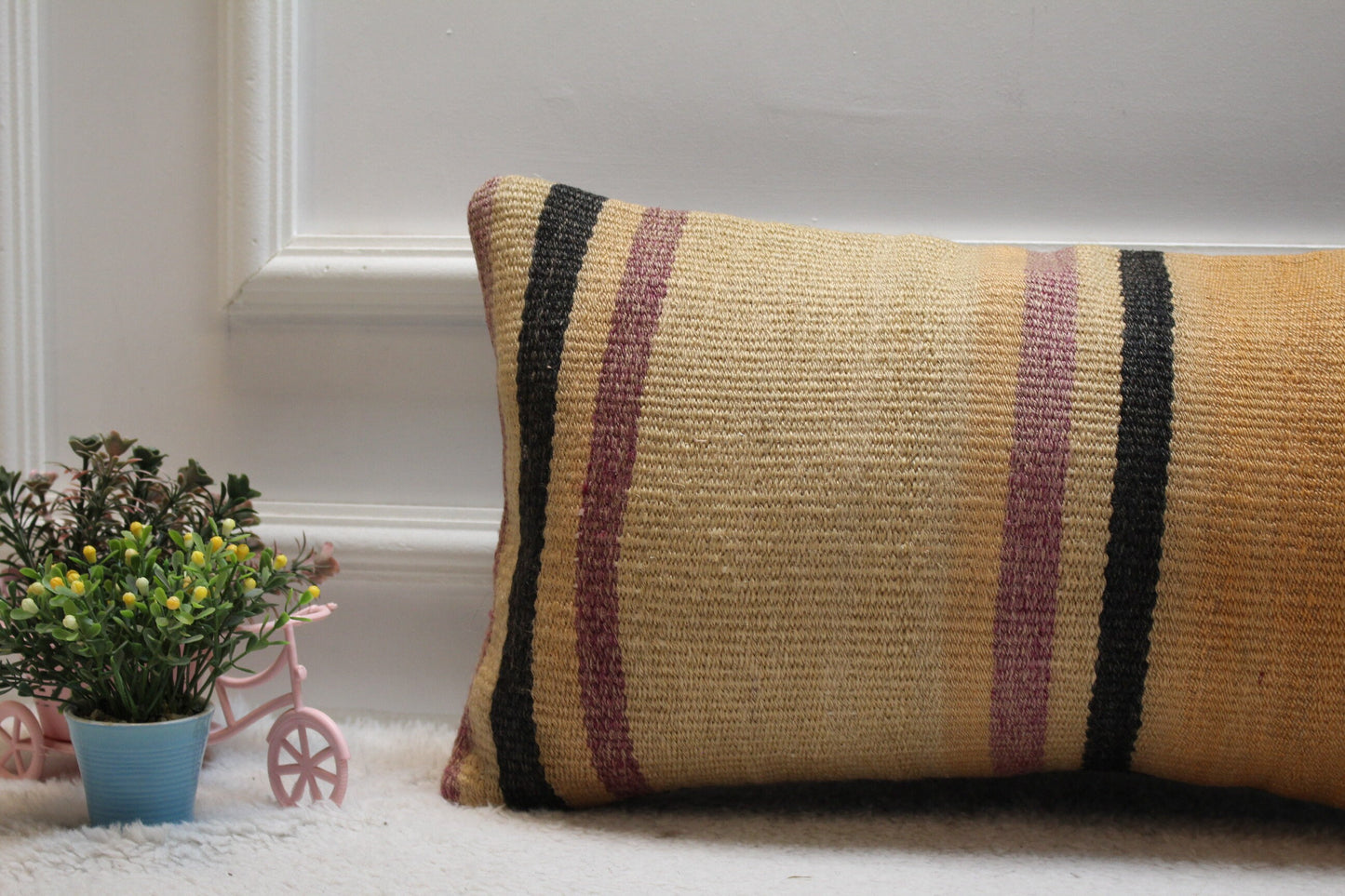 Handmade Orange Kilim Lumbar Pillow Cover: Vintage Turkish Rug, 12x24 inch