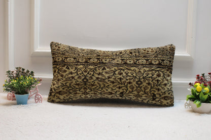 Floral Kilim Lumbar Pillow Cover: Handmade Turkish Rug, 12x24 inch