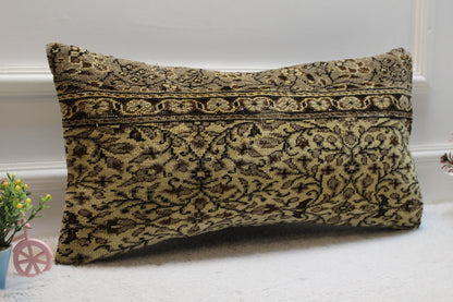 Floral Kilim Lumbar Pillow Cover: Handmade Turkish Rug, 12x24 inch