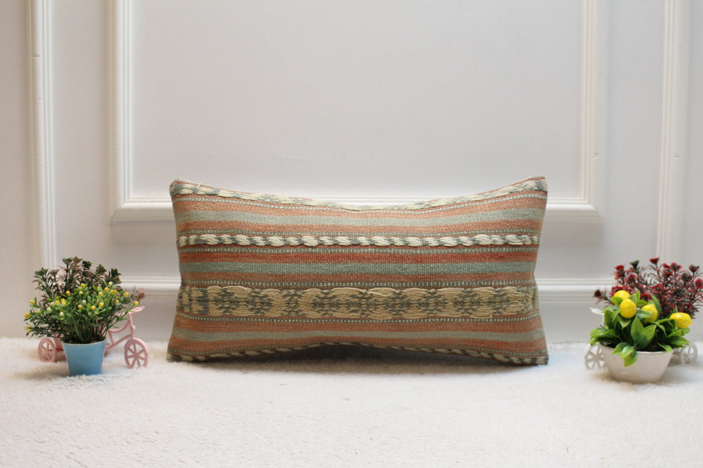 Handmade Kilim Lumbar Pillow Cover: Vintage Turkish Wool, 12x24