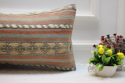 Handmade Kilim Lumbar Pillow Cover: Vintage Turkish Wool, 12x24