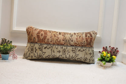 Floral Turkish Rug Lumbar Pillow Cover: Handmade Wool, 12x24 inch