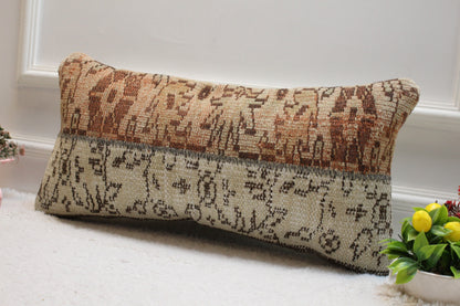 Floral Turkish Rug Lumbar Pillow Cover: Handmade Wool, 12x24 inch