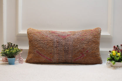 Handmade Orange Turkish Rug Lumbar Pillow Cover: Upcycled Wool, 12x24