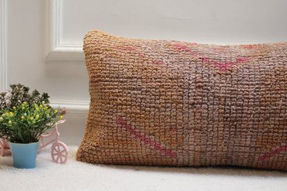 Handmade Orange Turkish Rug Lumbar Pillow Cover: Upcycled Wool, 12x24