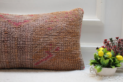 Handmade Orange Turkish Rug Lumbar Pillow Cover: Upcycled Wool, 12x24
