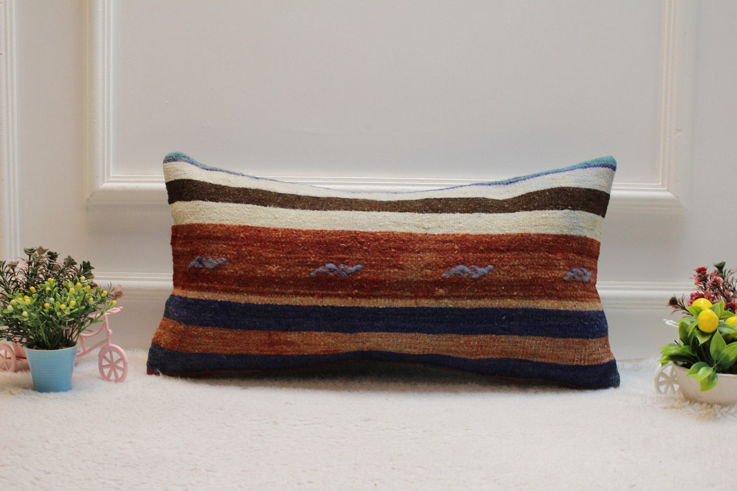 Striped Kilim Lumbar Pillow Cover: Organic Wool, 12x24 inch