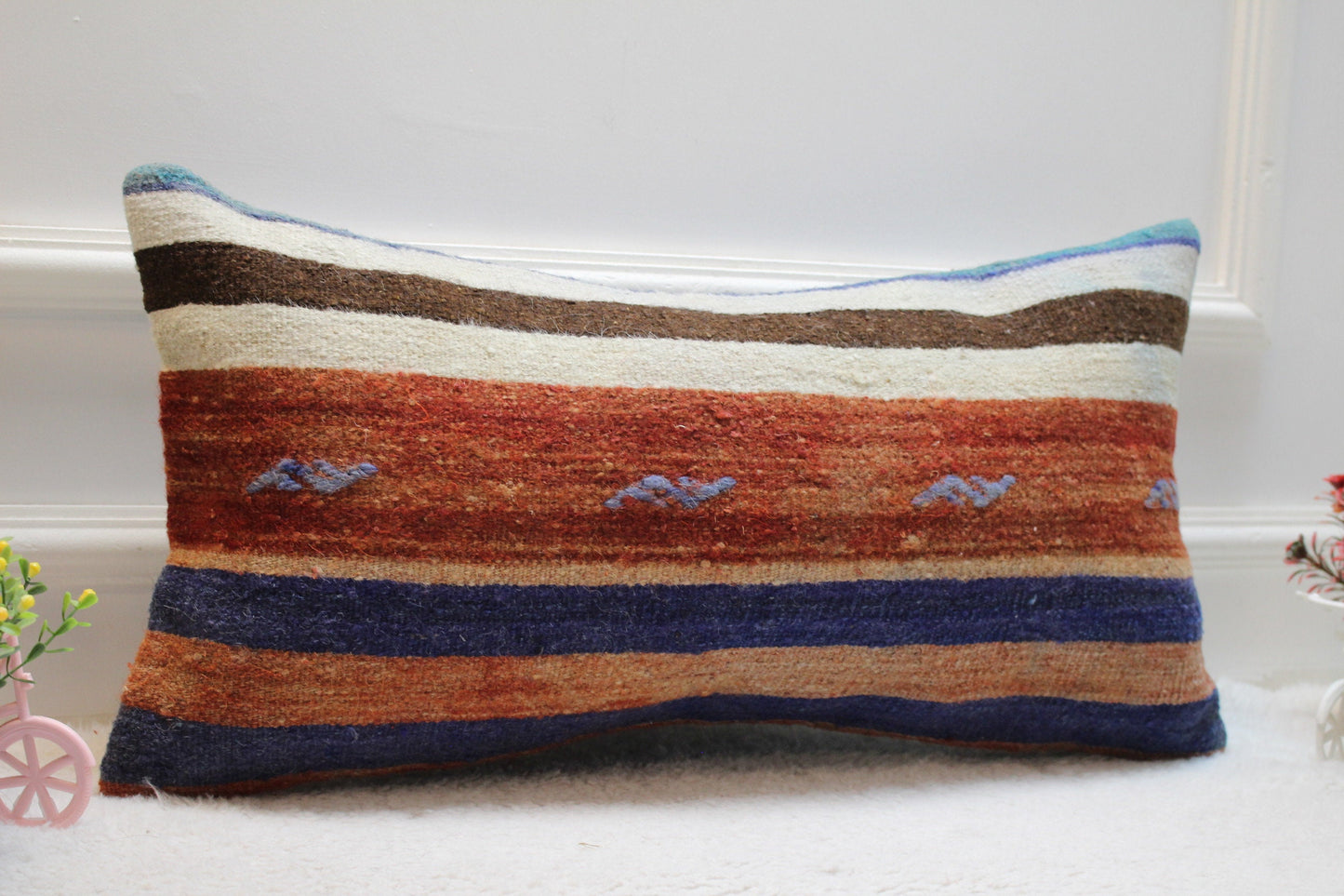 Striped Kilim Lumbar Pillow Cover: Organic Wool, 12x24 inch