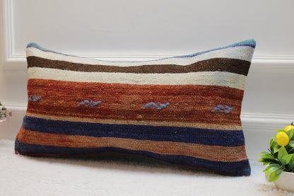 Striped Kilim Lumbar Pillow Cover: Organic Wool, 12x24 inch