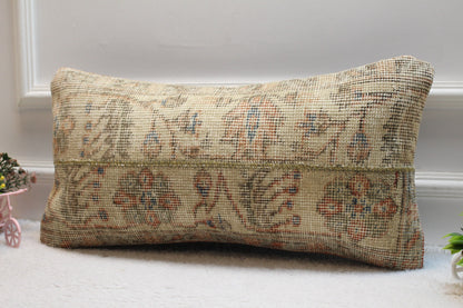 Handmade Turkish Rug Lumbar Pillow Cover: Patchwork Kilim Design (12x24 in)