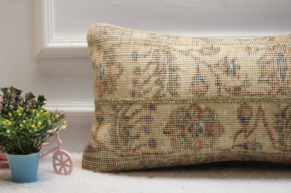 Handmade Turkish Rug Lumbar Pillow Cover: Patchwork Kilim Design (12x24 in)