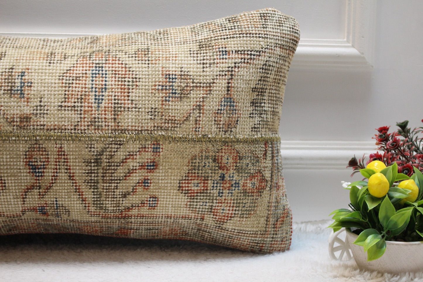 Handmade Turkish Rug Lumbar Pillow Cover: Patchwork Kilim Design (12x24 in)