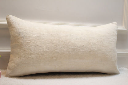 Handmade White Wool Lumbar Pillow Cover: Upcycled Kilim Rug