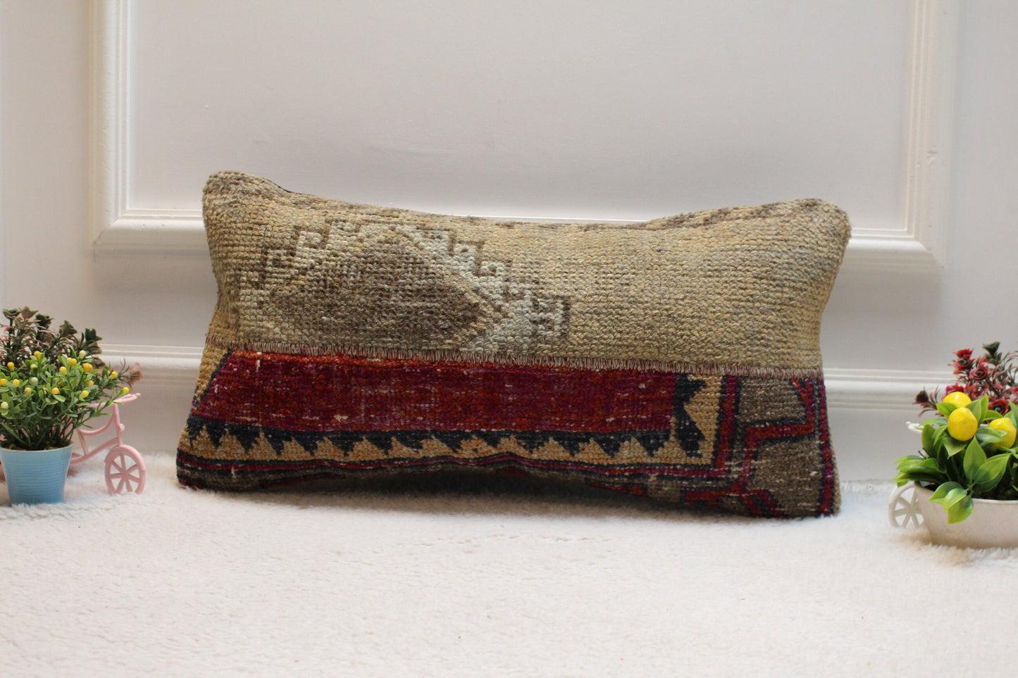 Handwoven Kilim Lumbar Pillow Cover: Upcycled Wool, 12x24 inch