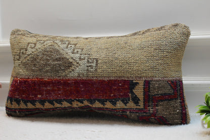 Handwoven Kilim Lumbar Pillow Cover: Upcycled Wool, 12x24 inch