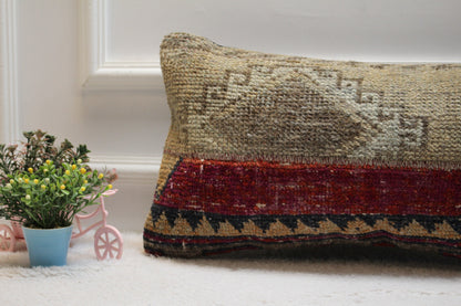 Handwoven Kilim Lumbar Pillow Cover: Upcycled Wool, 12x24 inch