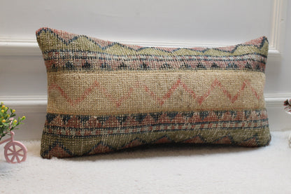 Handmade Kilim Pillow Cover: Upcycled Woven Rug, Brown & Beige (12x24 in)