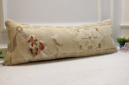 Floral Kilim Lumbar Pillow Cover: Handmade Upcycled Rug, 12x36 inch