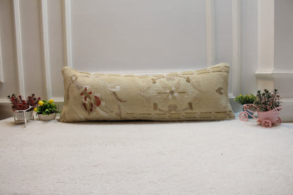 Floral Kilim Lumbar Pillow Cover: Handmade Upcycled Rug, 12x36 inch