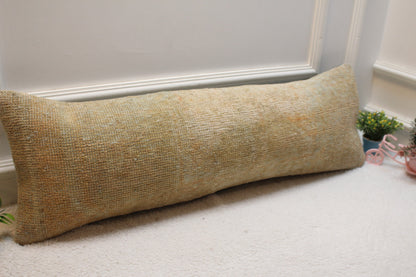 Lumbar Turkish Rug Pillow Cover: Beige Brown Boho Decor (12x36 in)