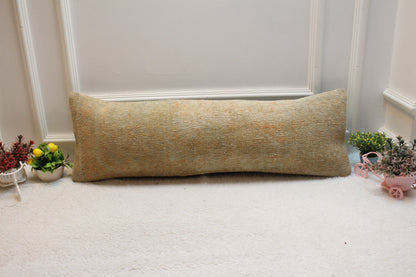 Lumbar Turkish Rug Pillow Cover: Beige Brown Boho Decor (12x36 in)