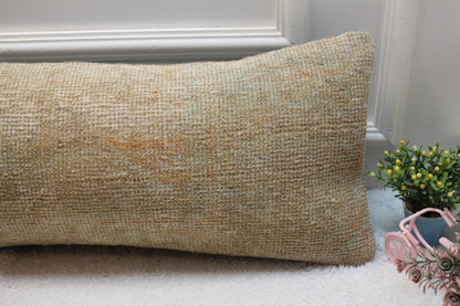 Lumbar Turkish Rug Pillow Cover: Beige Brown Boho Decor (12x36 in)