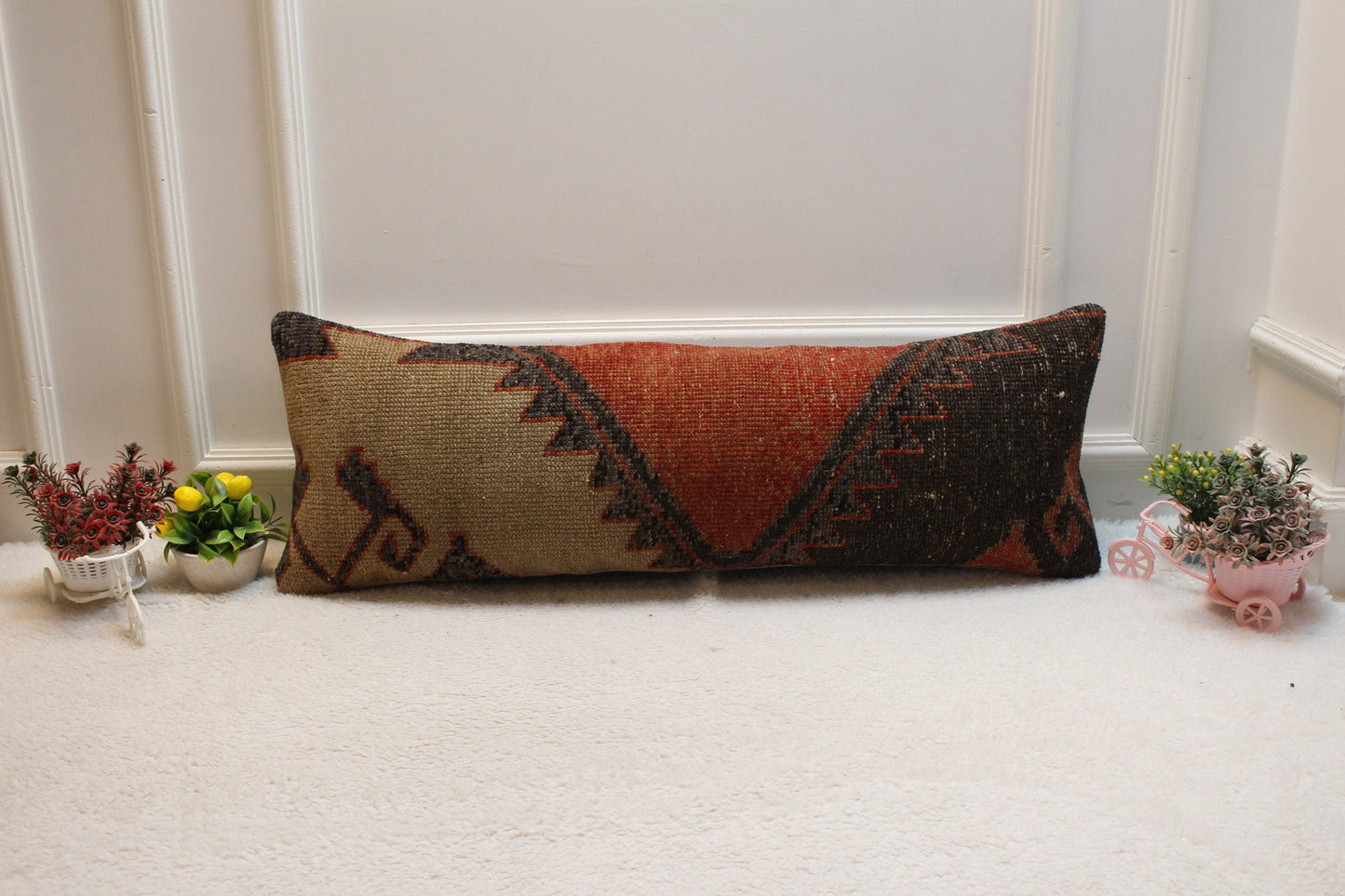 Handmade Kilim Lumbar Pillow Cover: Upcycled Rug, 12x36 inch