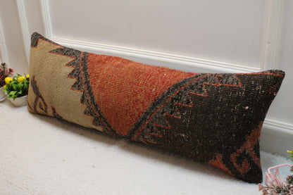 Handmade Kilim Lumbar Pillow Cover: Upcycled Rug, 12x36 inch