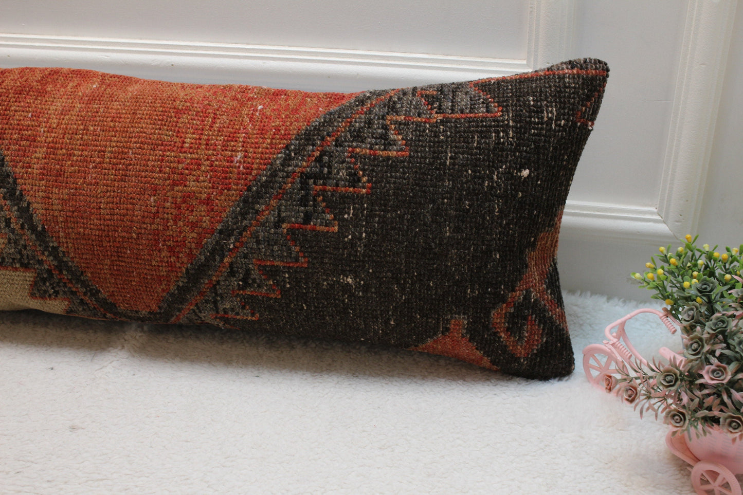 Handmade Kilim Lumbar Pillow Cover: Upcycled Rug, 12x36 inch