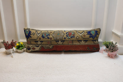Vintage Turkish Rug Lumbar Pillow Cover: Red & Brown, 12x36 inch