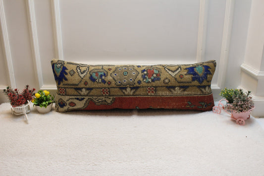 Vintage Turkish Rug Lumbar Pillow Cover: Red & Brown, 12x36 inch