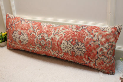 Red Turkish Rug Pillow Cover: Vintage Kilim Lumbar Pillow, 12x36 inch