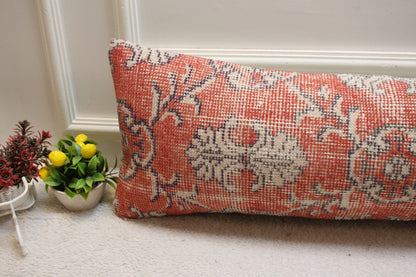 Red Turkish Rug Pillow Cover: Vintage Kilim Lumbar Pillow, 12x36 inch