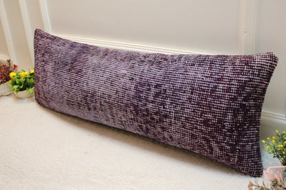 Handmade Kilim Pillow Cover: Upcycled Woven Rug, Purple Boho Decor (12x36 in)