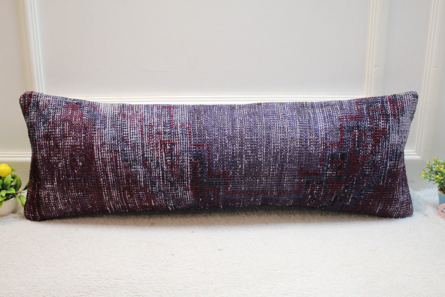 Handmade Purple Kilim Pillow Cover: Upcycled Boho Rug Pillow (12x36 in)