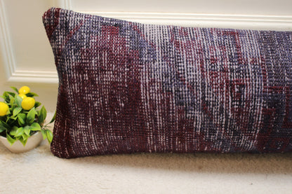 Handmade Purple Kilim Pillow Cover: Upcycled Boho Rug Pillow (12x36 in)