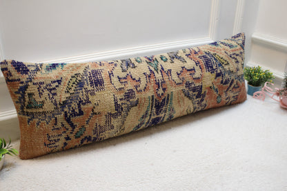 Floral Kilim Pillow Cover (12x36 in): Upcycled Woven Rug