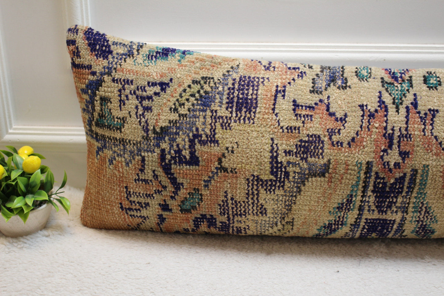 Floral Kilim Pillow Cover (12x36 in): Upcycled Woven Rug